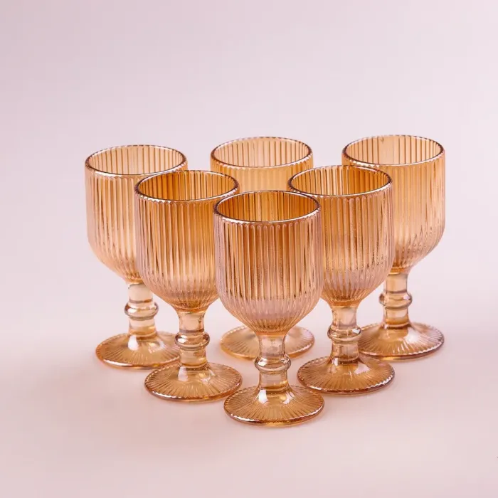 Чарка на ніжці для міцних напоїв фігурна прозора ребриста з товстого скла набор 6 шт Бурштиновий (HP7111A) - зображення 3