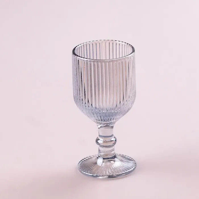 Чарка на ніжці для міцних напоїв фігурна прозора ребриста з товстого скла набор 6 шт Блакитний (HP7111BL) - зображення 2