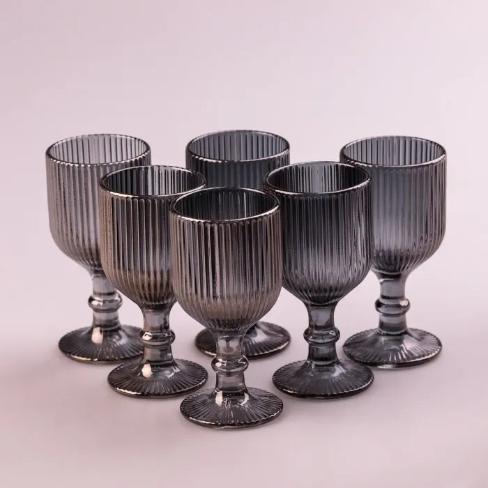 Чарка на ніжці для міцних напоїв фігурна прозора ребриста з товстого скла набор 6 шт Сірий (HP7111G) - зображення 3