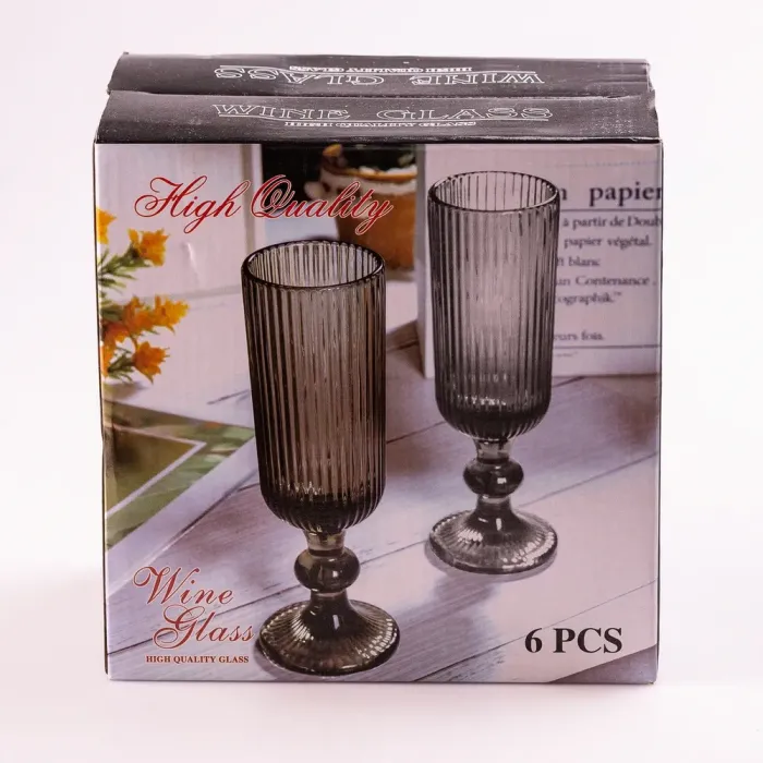 Бокал для шампанского фигурный прозрачный ребристый из толстого стекла набор 6 шт (HP7116A) - изображение 4