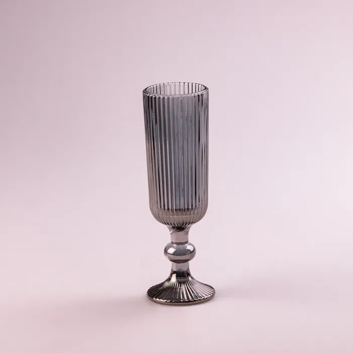 Стакан для шампанского фигурный прозрачный ребристый из толстого стекла набор 6 шт Серый (HP7116G) - изображение 3