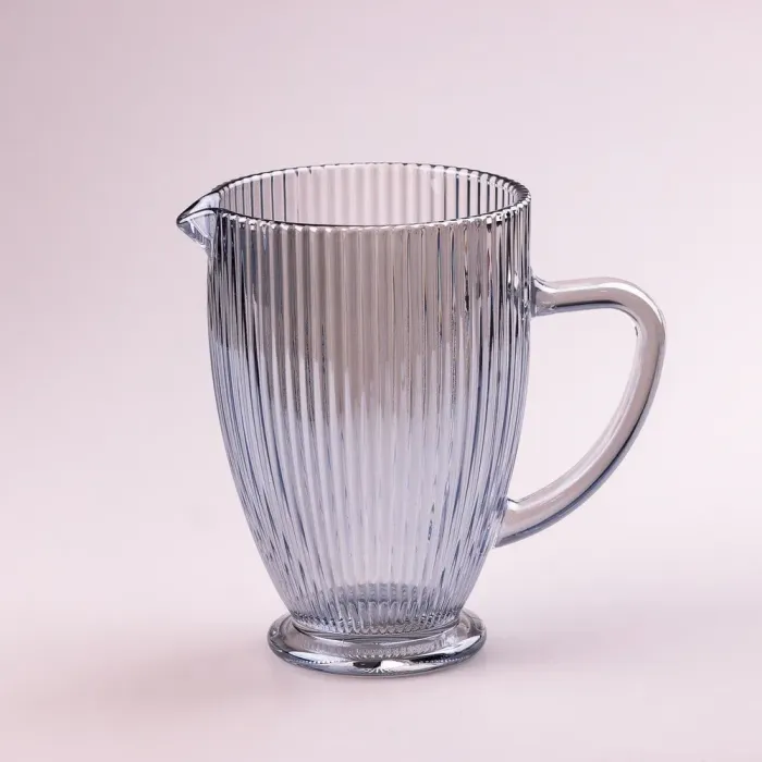 Глек для напоїв 1.2 л фігурний прозорий ребристий із товстого скла Блакитний (HP7118BL) - зображення 2