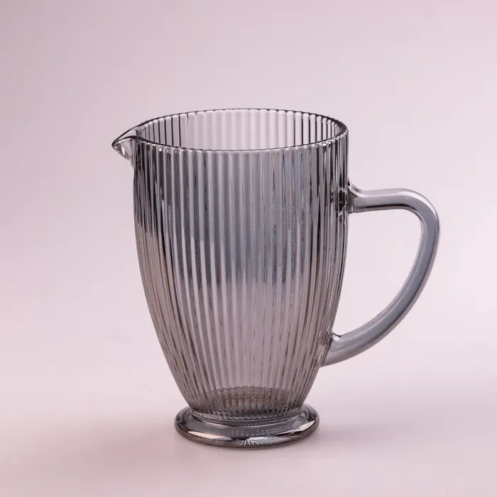 Кувшин для напитков 1.2 л прозрачный ребристый из толстого стекла Серый (HP7118G) - изображение 2