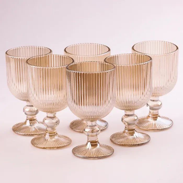 Келих для вина високий фігурний прозорий ребристий з товстого скла набір 6 шт Tea Color (HP7115TC) - зображення 2