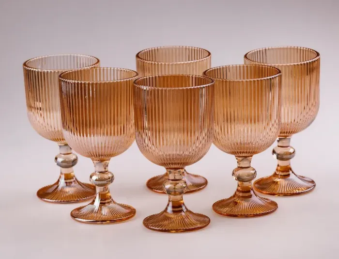 Бокал для вина высокий прозрачный ребристый из толстого стекла набор 6 шт (HP7115A) - изображение 3