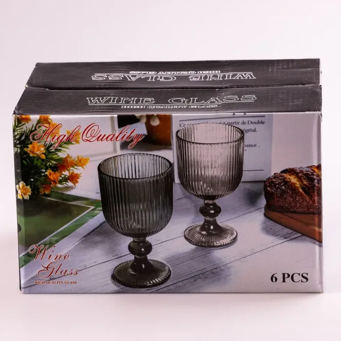 Бокал для вина высокий прозрачный ребристый из толстого стекла набор 6 шт (HP7115A) - изображение 4