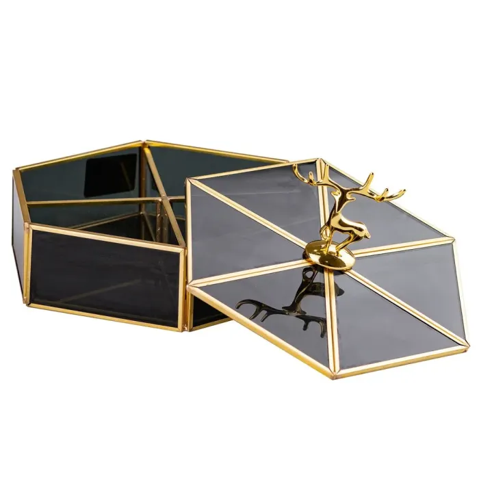 Шкатулка для прикрас Золотий олень скло з металевим каркасом 20х17,5 см (HP413) - зображення 3