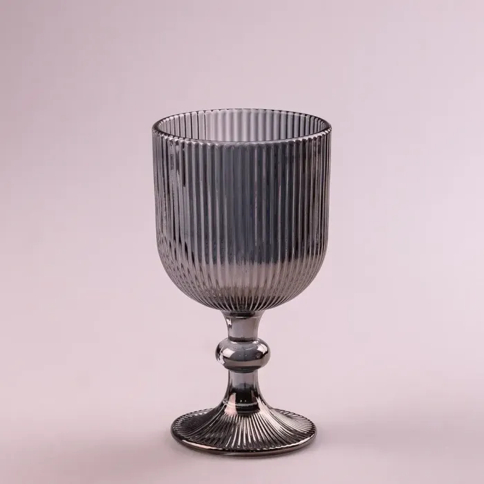 Келих для вина високий фігурний прозорий ребристий з товстого скла набір 6 шт Сірий (HP7115G) - зображення 3