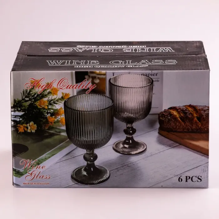 Келих для вина високий фігурний прозорий ребристий з товстого скла набір 6 шт Сірий (HP7115G) - зображення 4