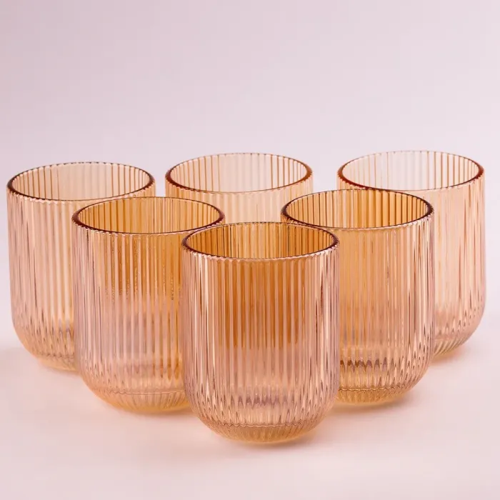 Склянка для напоїв фігурна прозора ребриста з товстого скла набір 6 шт Бурштиновий (HP7112A) - зображення 3