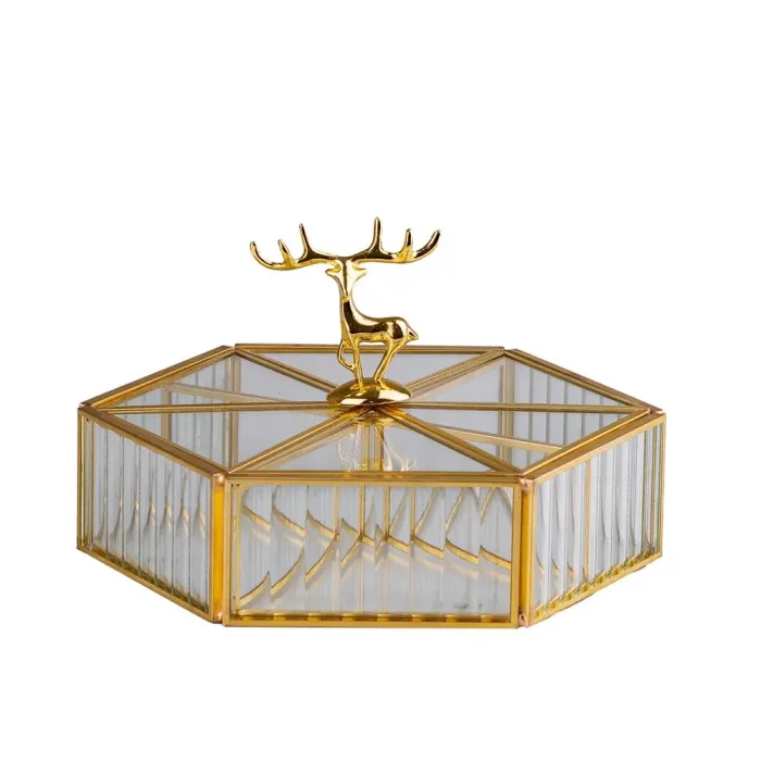 Шкатулка для прикрас Золотий олень скло з металевим каркасом 20х17,5 см Прозорий (HP414) - зображення 1