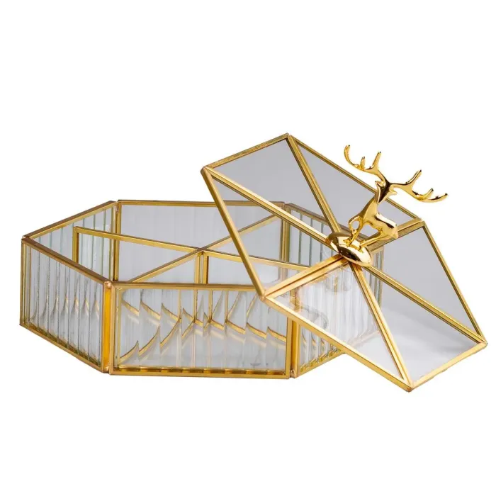 Шкатулка для прикрас Золотий олень скло з металевим каркасом 20х17,5 см Прозорий (HP414) - зображення 2
