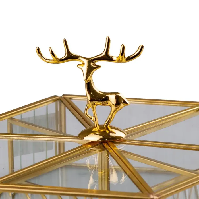 Шкатулка для прикрас Золотий олень скло з металевим каркасом 20х17,5 см Прозорий (HP414) - зображення 3