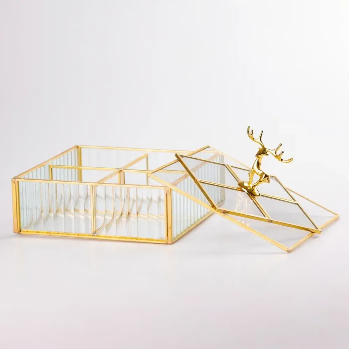 Шкатулка для прикрас Золотий олень прямокутна скло з металевим каркасом 18х18,5 см (HP416) - зображення 4