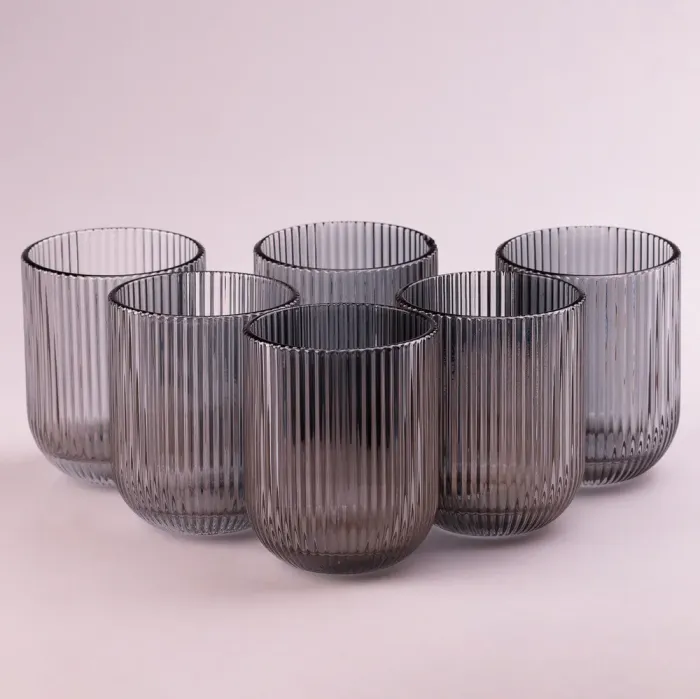 Склянка для напоїв фігурна прозора ребриста з товстого скла набір 6 шт Сірий (HP7112G) - зображення 3