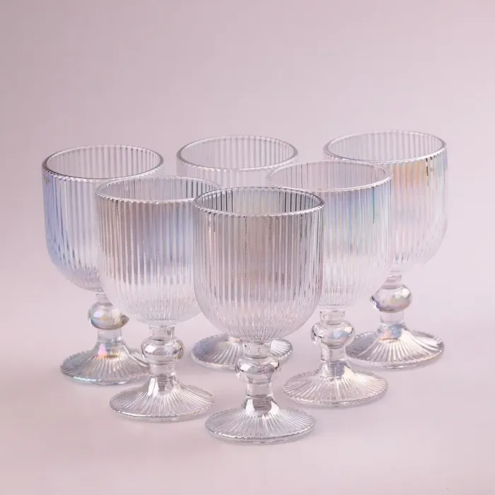 Келих для вина фігурний прозорий ребристий з товстого скла набір 6 шт Rainbow (HP7114RB) - зображення 2