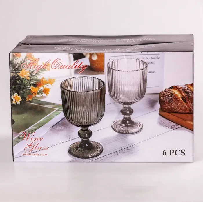 Келих для вина фігурний прозорий ребристий з товстого скла набір 6 шт Блакитний (HP7114BL) - зображення 3