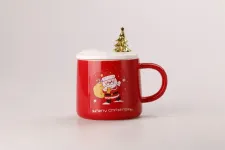 Керамічна чашка 500 мл Merry Christmas з кришкою і ложкою Червоний (HPCY8279R)