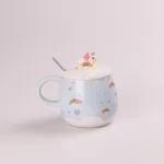 Чашка керамічна 400 мл Rainbow з кришкою та ложкою Блакитний (HPCY8278BL)