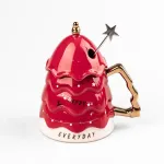 Кружка керамічна 460 мл Christmas tree з кришкою та паличкою для розмішування Червоний (HP1972R)