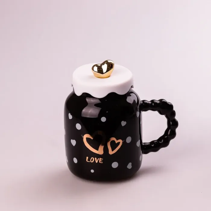 Кружка керамическая 400 мл Love с крышкой (HPCY8371B) - изображение 2
