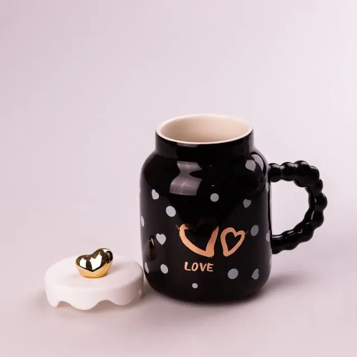 Кружка керамическая 400 мл Love с крышкой (HPCY8371B) - изображение 3