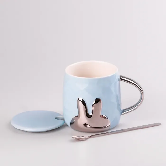 Кружка керамическая 300 мл Rabbit с крышкой и ложкой (HPCYM0877BL) - изображение 2