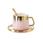 Чашка керамічна 350 мл із блюдцем та ложкою Рожевий (HPCYM0857P)