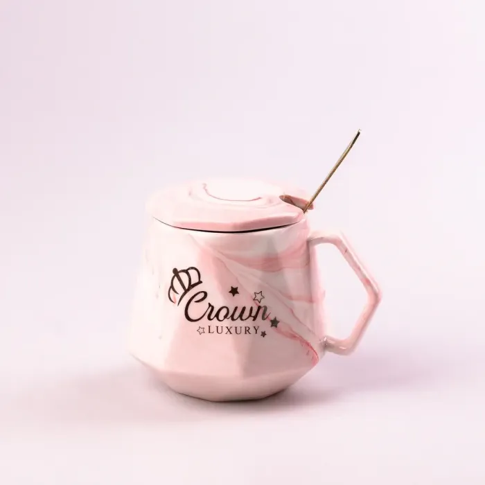 Набор керамических кружок 450 мл Queen&King с крышкой 2 штуки (HPCYYDX1142) - изображение 1