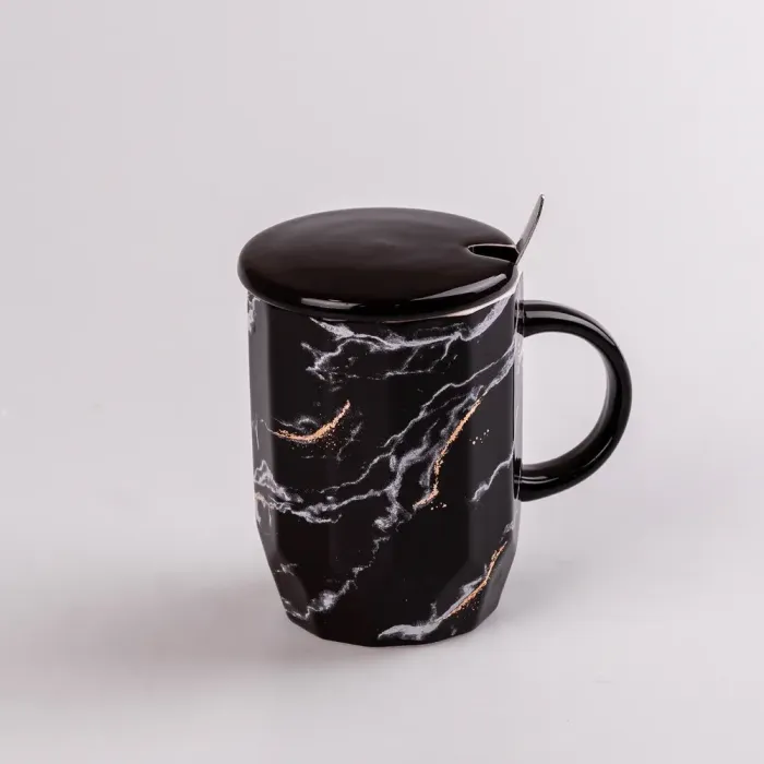 Чашка керамічна 420 мл Мармур Чорний (HPCY8312B) - зображення 2