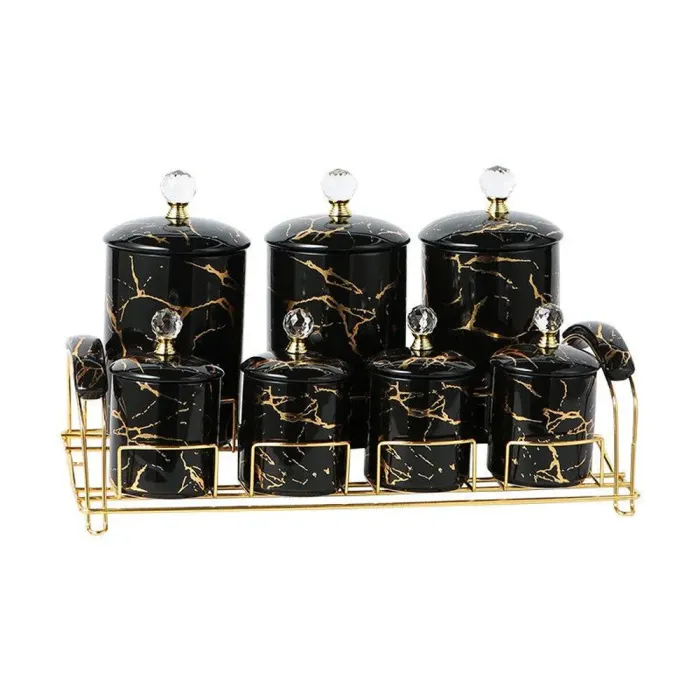 Набор для специй на подставке Мрамор 7 предметов (HPCY792AB) - изображение 1