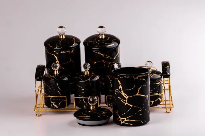 Набор для специй на подставке Мрамор 7 предметов (HPCY792AB) - изображение 2