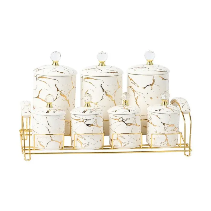 Набор для специй на подставке Мрамор 7 предметов Белый (HPCY792BW) - изображение 1