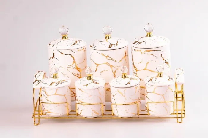 Набор для специй на подставке Мрамор 7 предметов Белый (HPCY792BW) - изображение 2