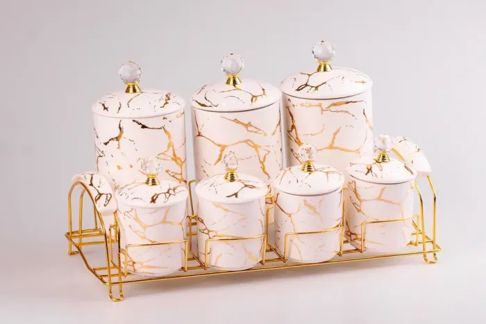 Набор для специй на подставке Мрамор 7 предметов Белый (HPCY792BW) - изображение 3