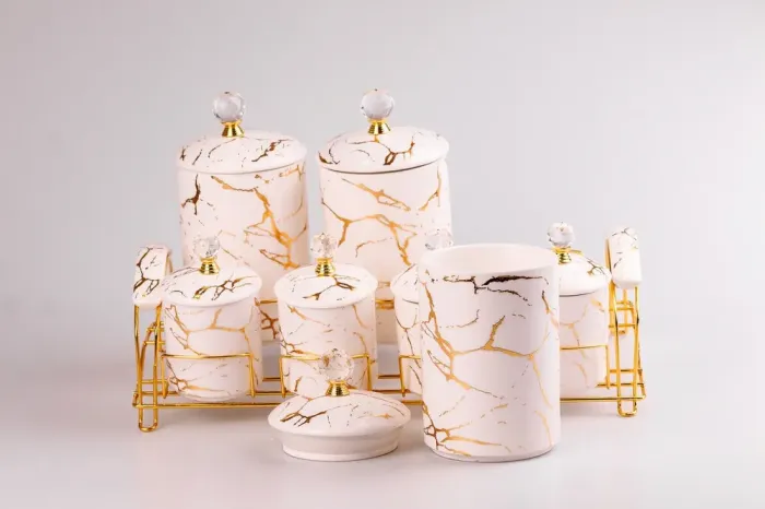 Набор для специй на подставке Мрамор 7 предметов Белый (HPCY792BW) - изображение 4