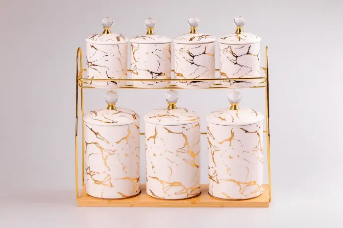 Набор для специй на подставке Мрамор с керамической крышкой 7 предметов (HPCY791AW) - изображение 3