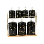 Набор для специй на подставке Мрамор с керамической крышкой 7 предметов Черный (HPCY791BB)