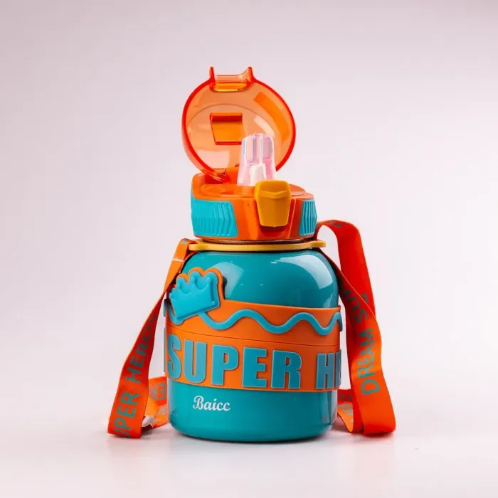 Термос детский с ремешком и поилкой 560 мл из нержавеющей стали до 12 часов (HPGM8852LBL) - изображение 3