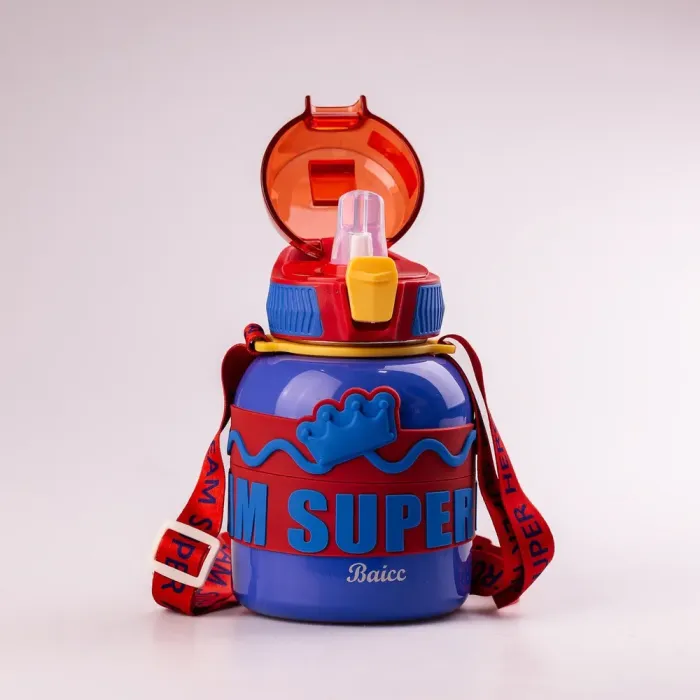 Термос детский с ремешком 560 мл из нержавеющей стали до 12 часов (HPGM8852BL) - изображение 4