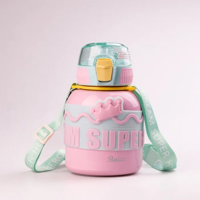 Термос детский с ремешком и поилкой 560 мл из нержавеющей стали до 12 часов (HPGM8852P) - изображение 2