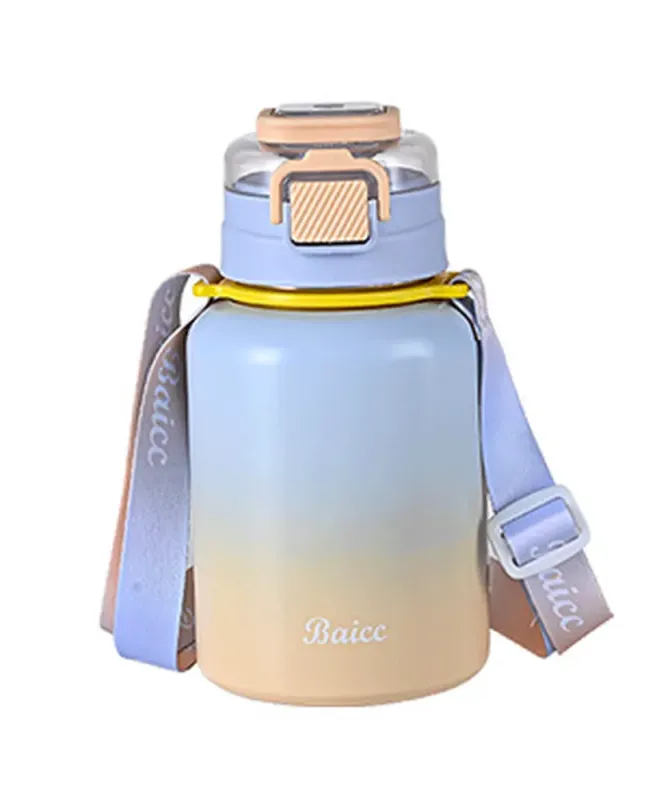 Термос с трубочкой и ремешком 600 мл из нержавеющей стали до 12 часов (HPGM8857BL) - изображение 1