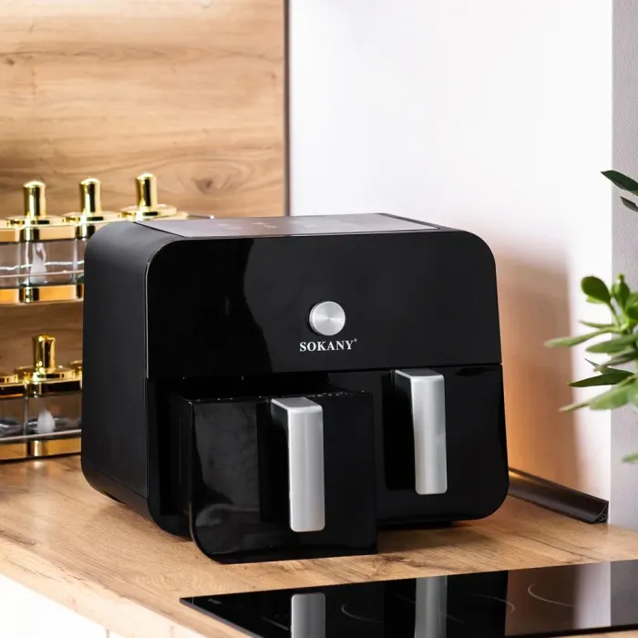 Аерофритюрниця електрична аерогриль 10 л 2400 Вт з двома відділеннями сенсорна SOKANY SK-10008 (SK10008) - зображення 2