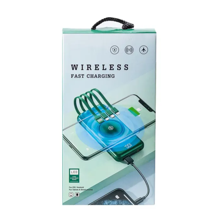 Повербанк 20000 mah бездротова зарядка powerbank 4 вбудованих кабелі USB / Micro / Type-C / Lightning (UR506) - зображення 5