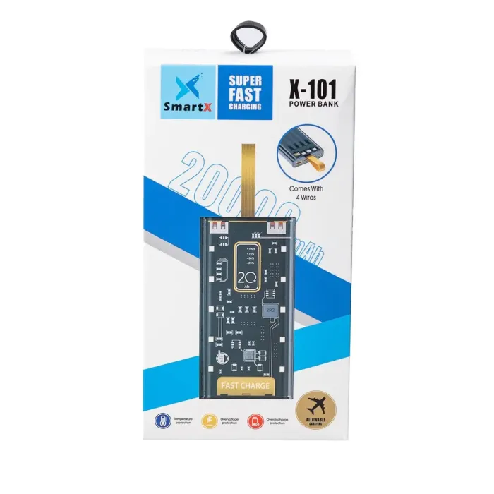 Повербанк 20000 mah powerbank USB/Micro-USB/Type-C/Lightning зовнішній акумулятор 4 вбудовані кабелі (X101) - зображення 6