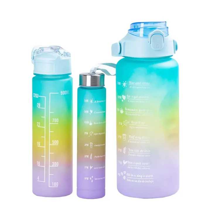 Бутылка для воды набор 3в1 дозатором Радуга 0.3л 0.9л 2л Мятный (HPZSB120051M) - изображение 1