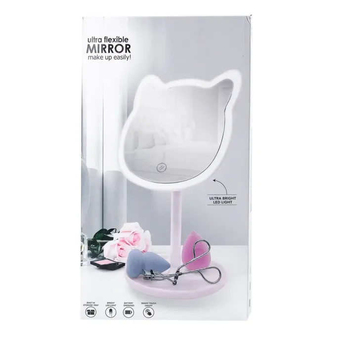 Дзеркало настільне у формі котика з led підсвіткою для макіяжу Синій (HP072CY085BL) - зображення 3