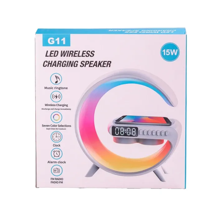 Портативна колонка Bluetooth бездротова 15 Вт 3 в 1 настільна лампа і годинник RGB LED в стилі Big G (UR126) - зображення 7