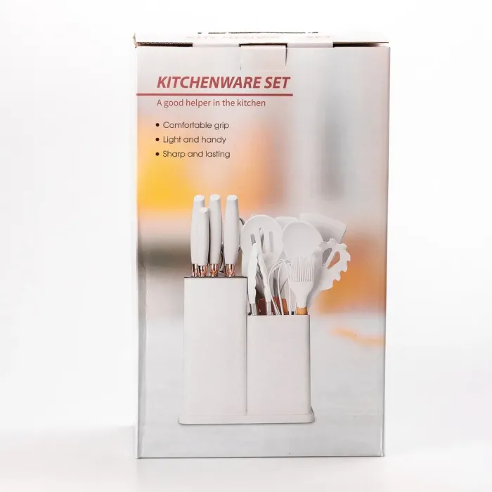 Набір кухонного приладдя на підставці 19 штук кухонні аксесуари з силікону з бамбуковою ручкою Чорний (HP5B) - зображення 4