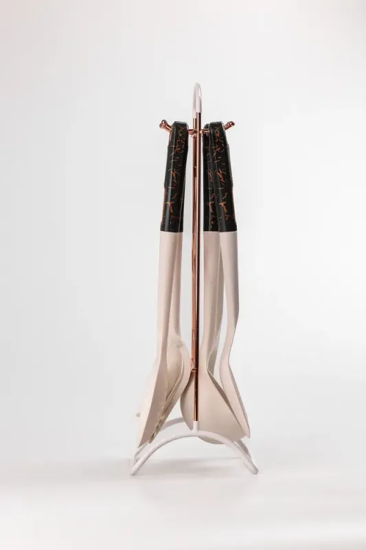 Набір кухонного приладдя на підставці 6 штук кухонні аксесуари Білий із чорною ручкою (YRUR4) - зображення 4